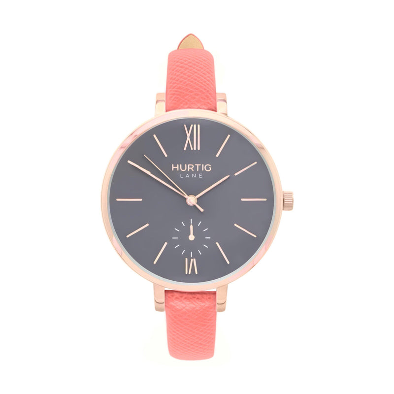 Amalfi Petite Vegan Leather Watch Rose Gold, Grey & Tan - Hurtig Lane - sustainable- vegan-ethical- cruelty free