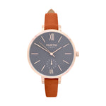 Amalfi Petite Vegan Leather Watch Rose Gold, Grey & Marine Blue - Hurtig Lane - sustainable- vegan-ethical- cruelty free