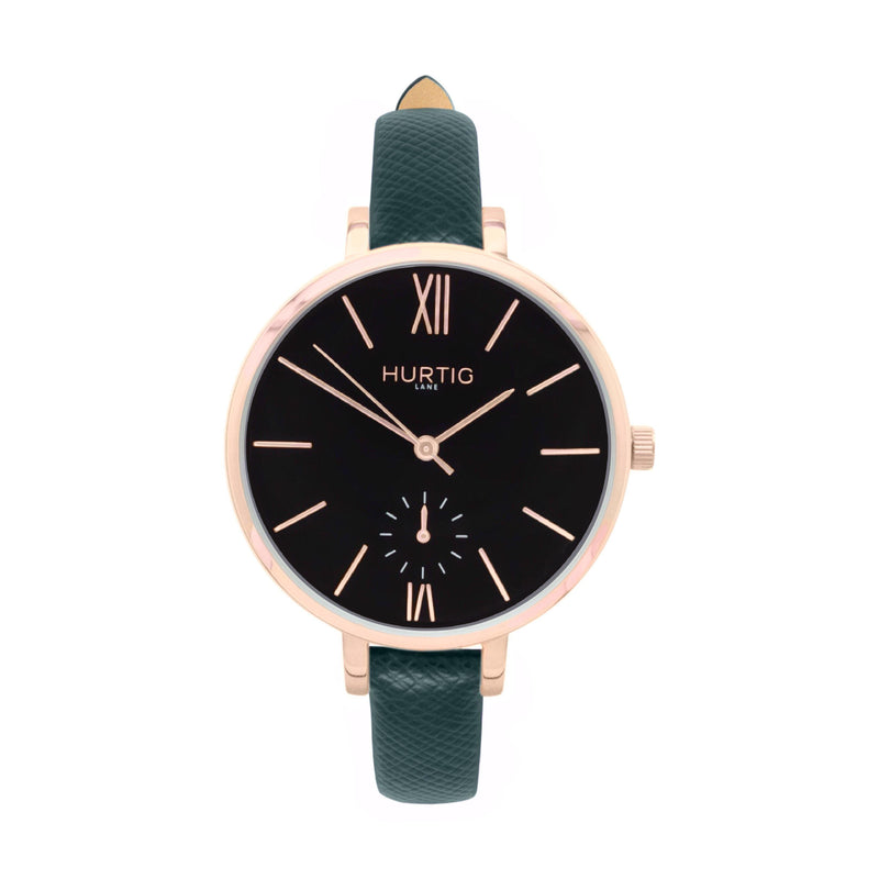 damen vegane uhr. women's vegan watch. Rose gold, black and green