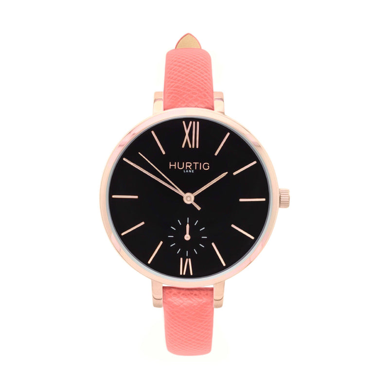 damen vegane uhr. women's vegan watch. Rose gold, black and pink