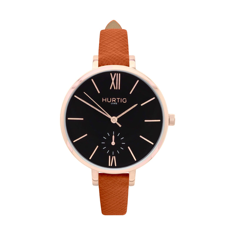 Amalfi Petite Stainless Steel Watch Rose Gold, Black & Rose Gold Watch Hurtig Lane Vegan Watches