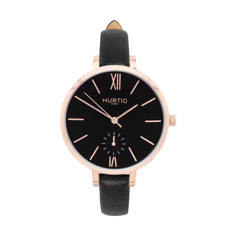 Amalfi Petite Vegan Leather Watch Rose Gold, Black & White - Hurtig Lane - sustainable- vegan-ethical- cruelty free