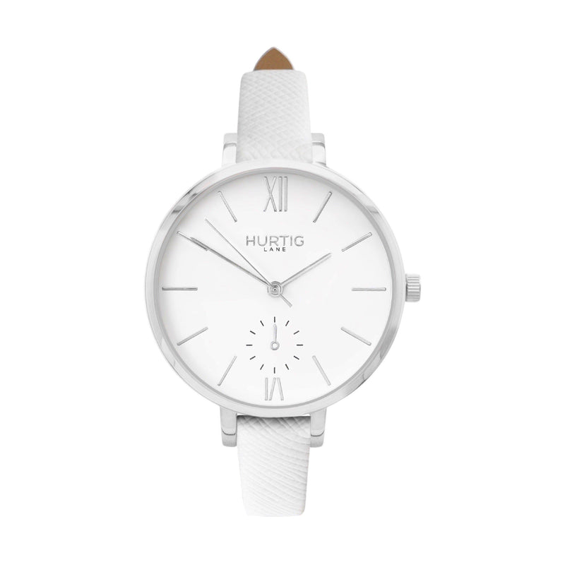 vegane uhr. vegan watch silver, white  vegan leather fashionable women's vegan watch