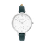 vegane uhr- vegan leather watch silver and green petite women's vegan watch