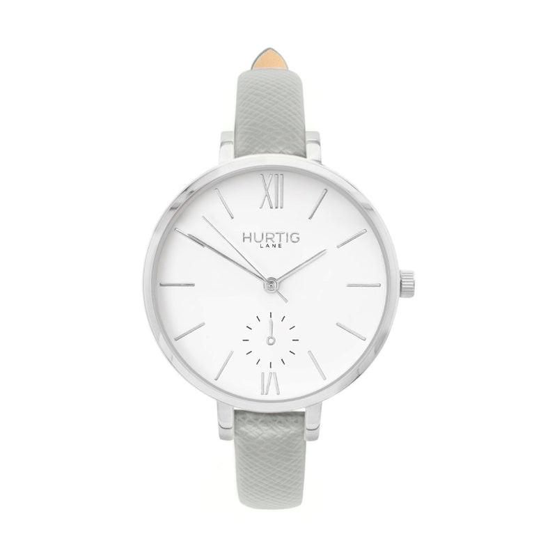 vegane uhr. vegan watch silver, white and grey vegan leather minimalist women's vegan watch