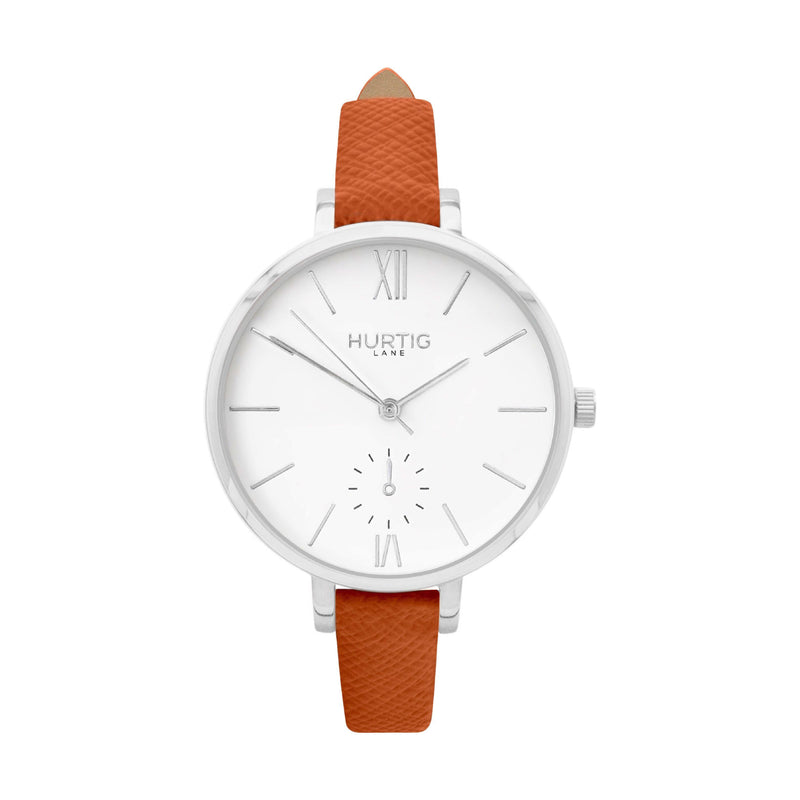 vegan watches- vegan leather watch silver and tan petite women's vegan watch