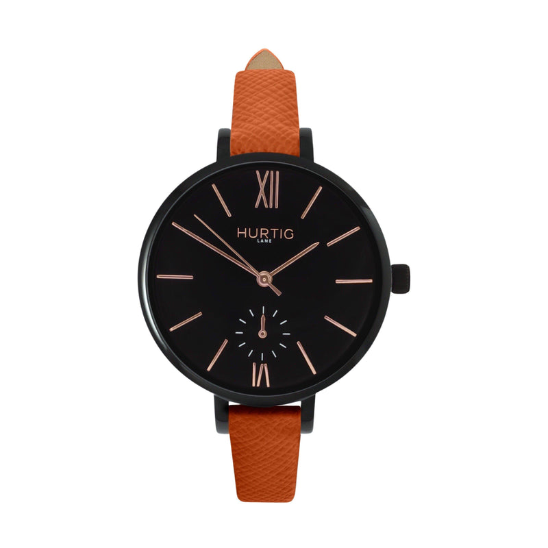 Amalfi Petite Vegan Leather Watch Black, Black & Marine Blue - Hurtig Lane - sustainable- vegan-ethical- cruelty free