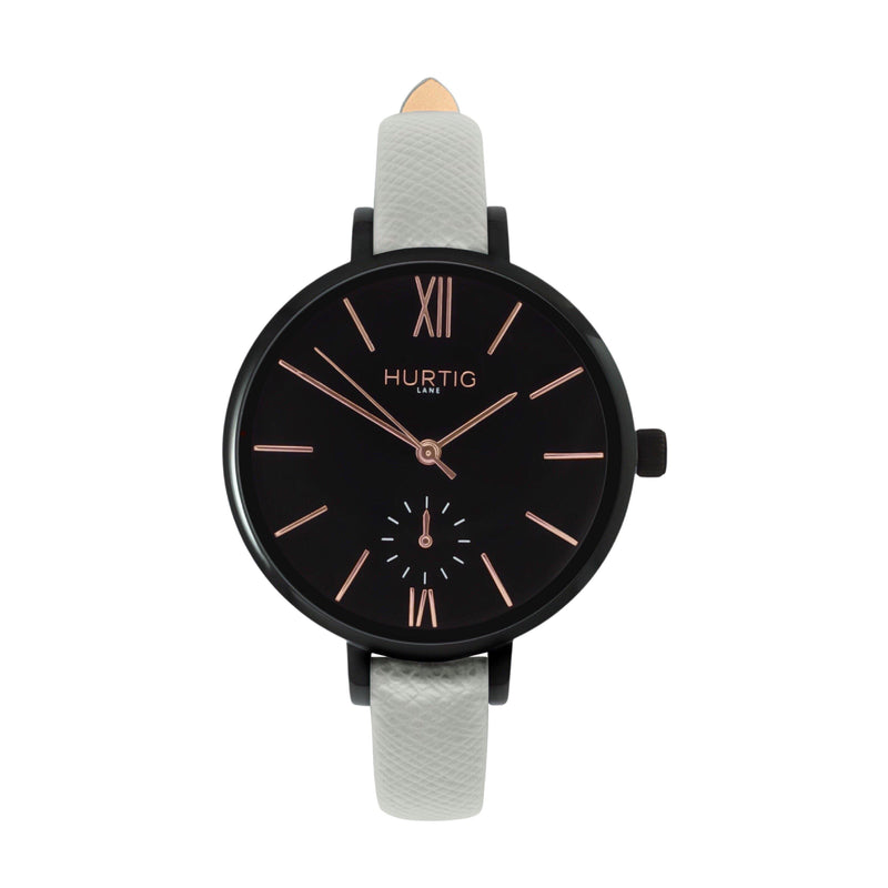 women's vegan leather watch. black and grey