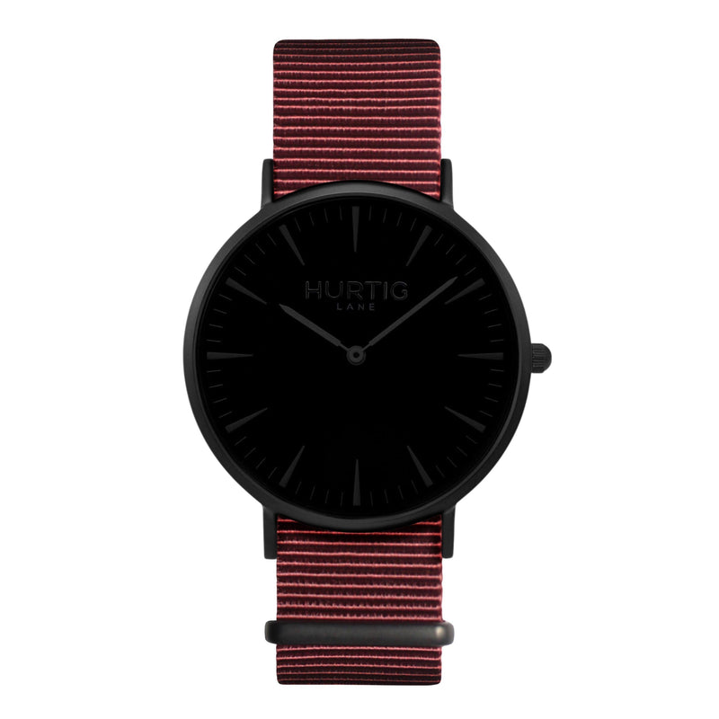 men's vegan nylon nato watch black and maroon