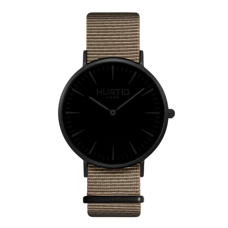 men's vegan nylon nato watch black and beige