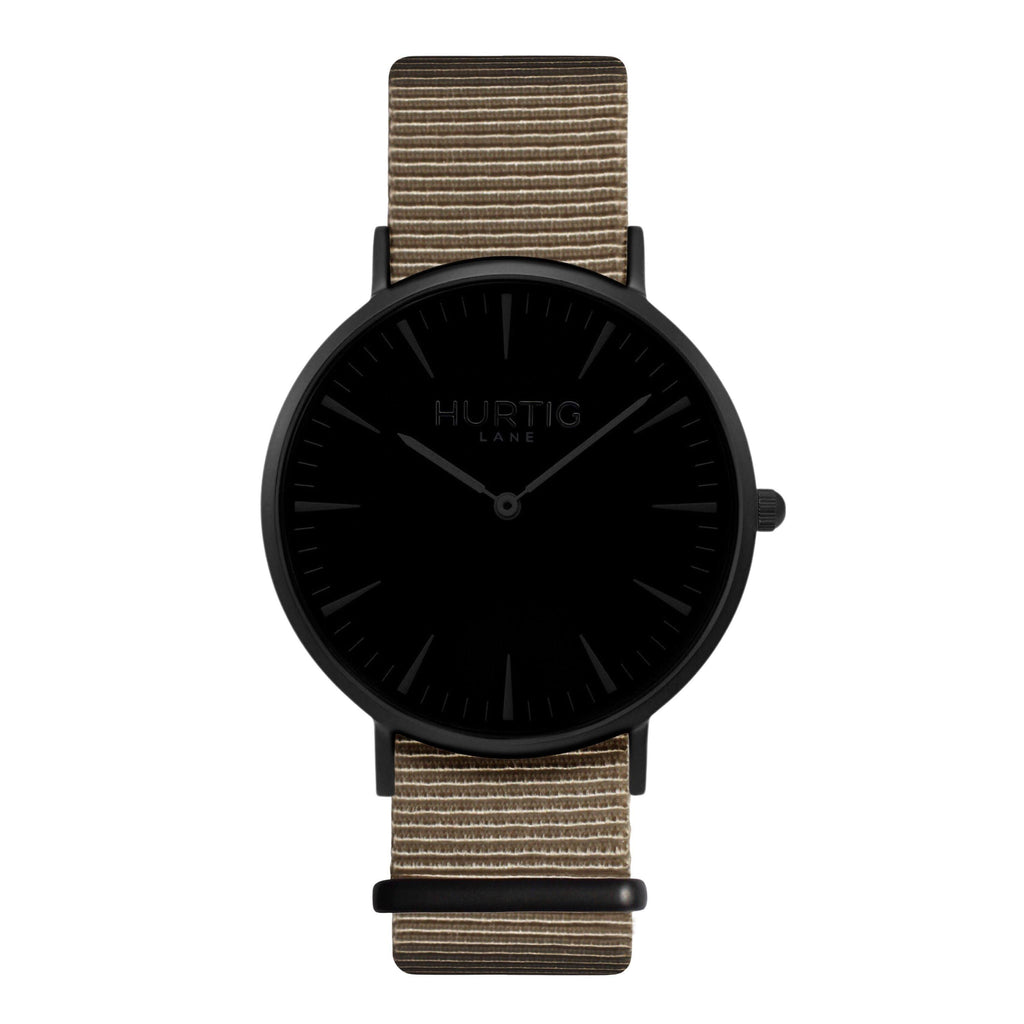 vegan nylon watch. nato watch black and beige