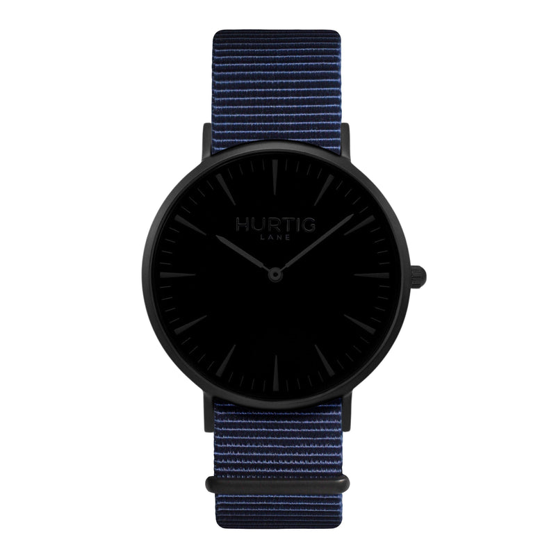 vegan nylon nato watch black and blue