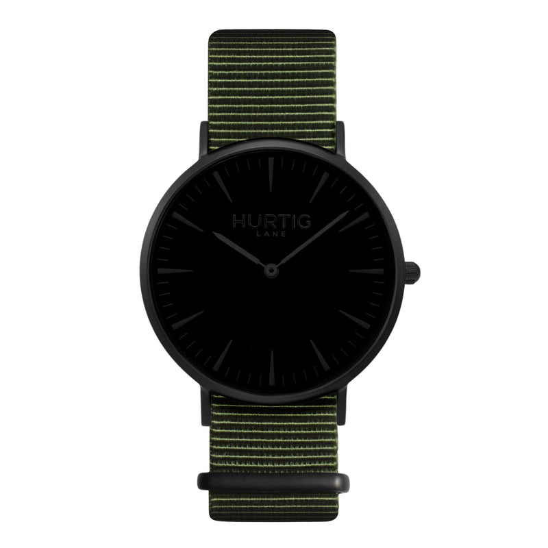 vegan nylon watch. nato watch black and green