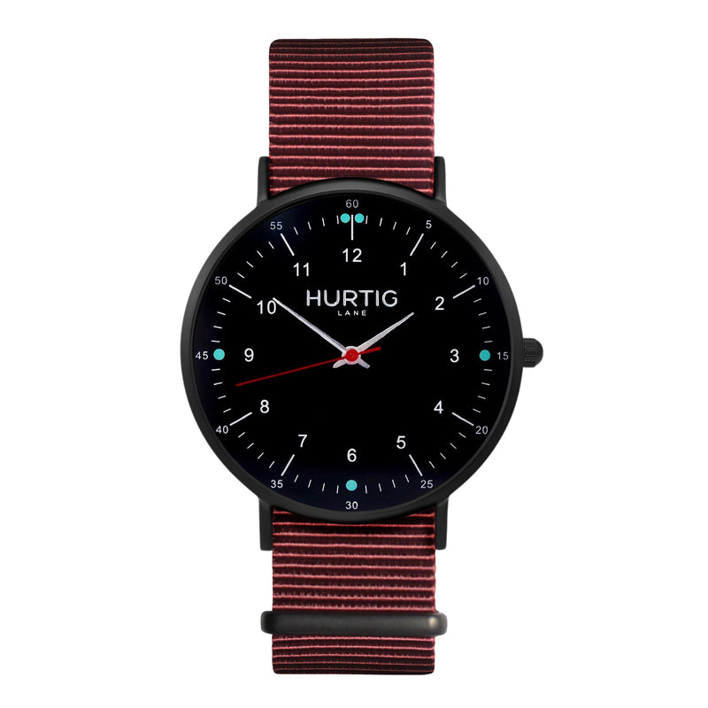 vegan nylon watch. Nato watch black & maroon