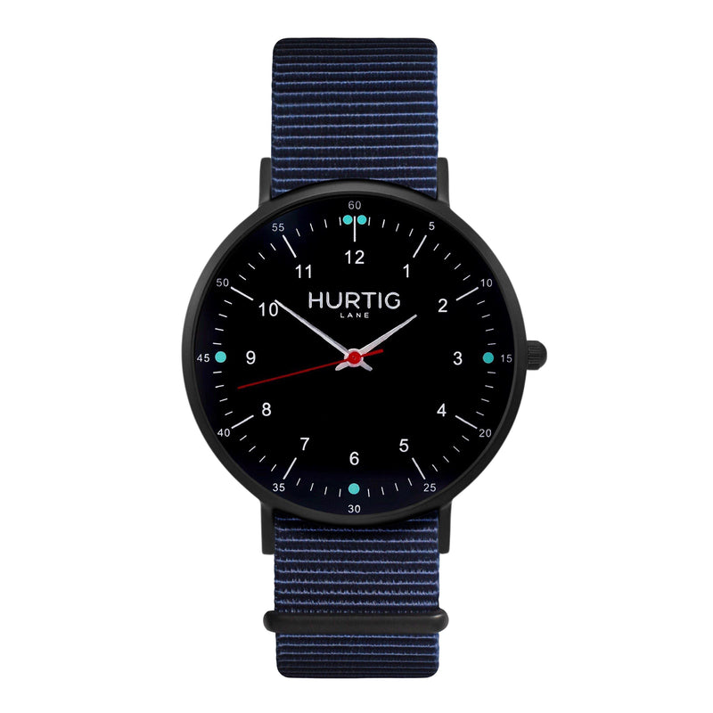 men's vegan nylon nato watch black and blue