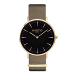 men's vegan nylon nato watch gold, black  and beige