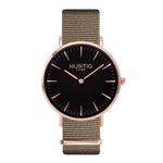 vegan nylon watch. nato watch rose gold, black and beige