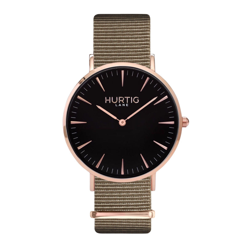 men's vegan nylon nato watch rose gold, black  and beige