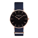 men's vegan nylon nato watch rose gold, black  and maroon