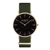 vegan nylon nato watch. gold, black  & green. vegane uhr