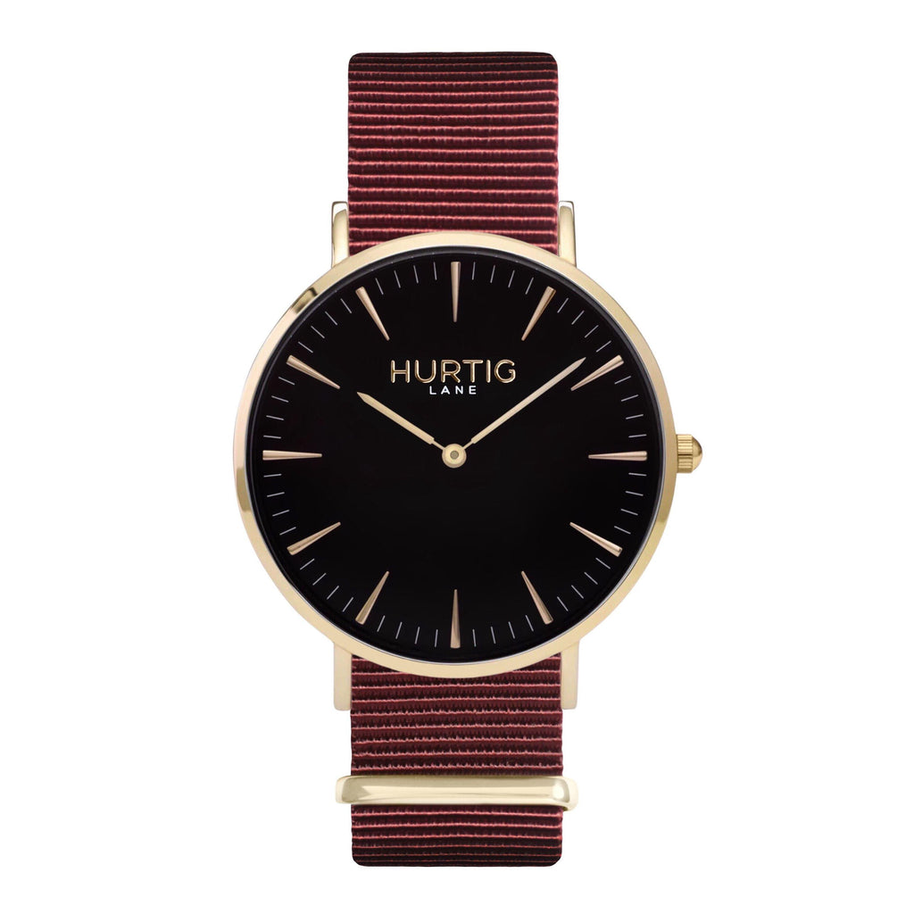 vegan nylon nato watch. gold, black  & green. vegane uhr