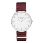 men's vegan nylon nato watch silver, white and maroon