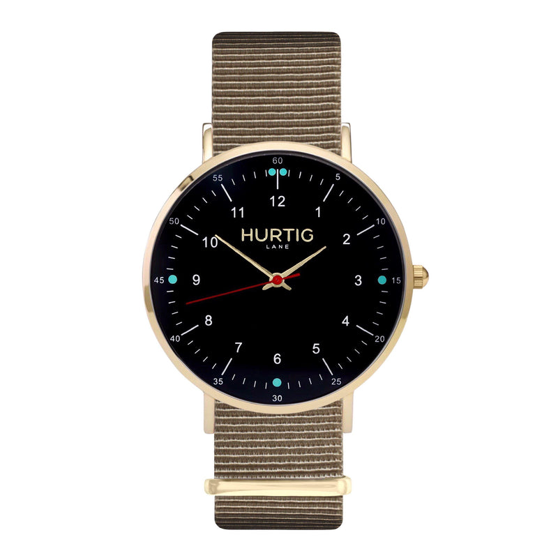 men's vegan nylon nato watch gold, black and sand