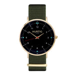 men's vegan nylon nato watch gold, black and green