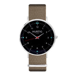 Moderno Vegan Nylon Watch Montezuma Silver, Black & Maroon Watch Hurtig Lane Vegan Watches