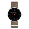 Moderno Vegan Nylon Watch Montezuma Silver, Black & Sand Watch Hurtig Lane Vegan Watches