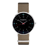 vegane uhr. nato watch silver, black & beige