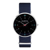 vegane uhr. nato watch silver, black & blue