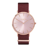 vegan nylon watch. nato watch rose gold and maroon