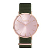 vegan nylon watch. nato watch rose gold and green