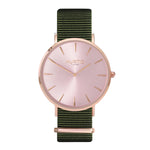 vegan nylon watch. nato watch rose gold and green