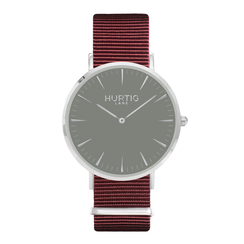 vegan nylon nato watch. silver, grey  & green. vegane uhr