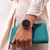 women's vegan leather watch gold, black & coral 