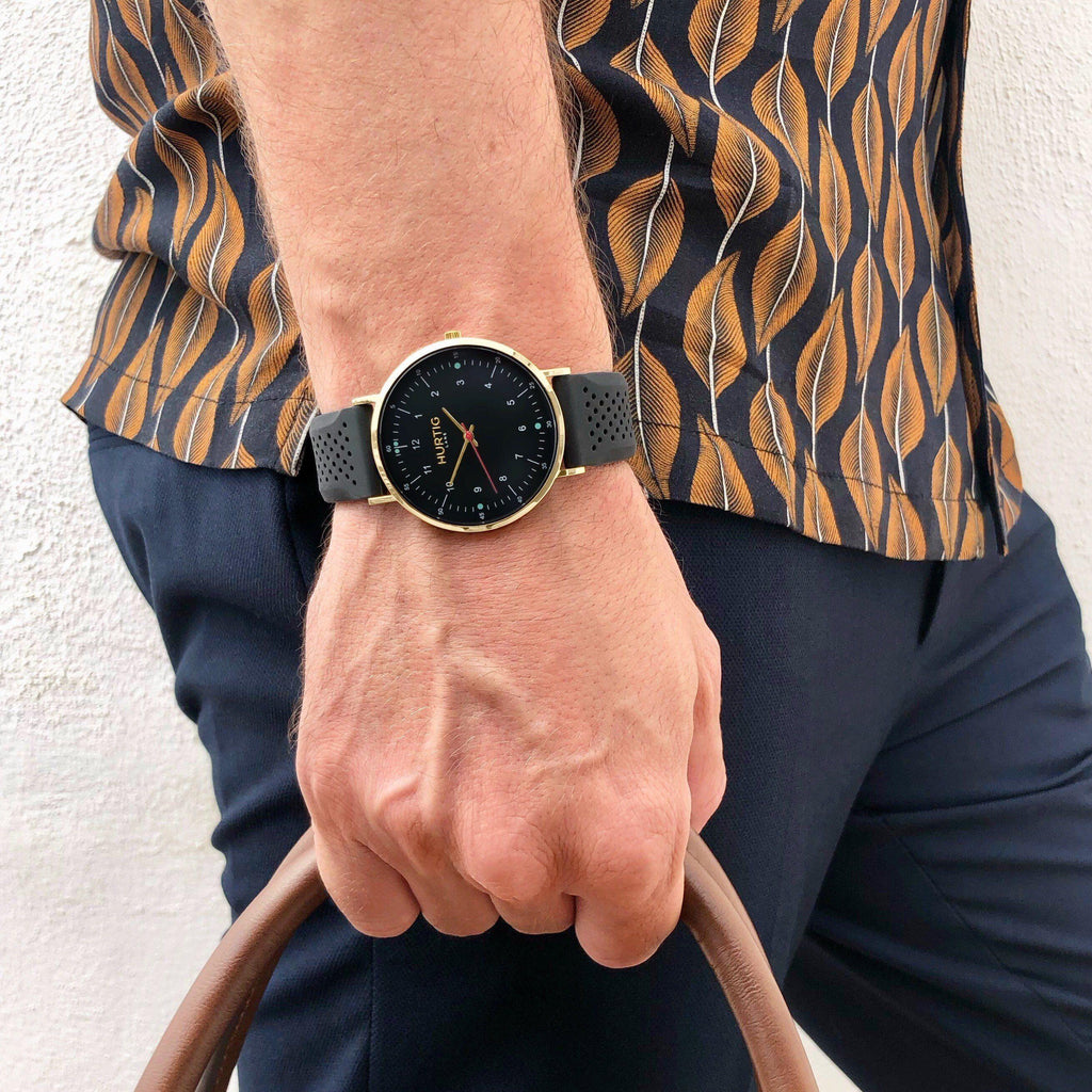 Moderno Vegan Rubber Watch Gold, Black & Dark Grey - Hurtig Lane - sustainable- vegan-ethical- cruelty free