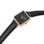 Neliö Square Vegan Leather Rose Gold/Black/Black Watch Hurtig Lane Vegan Watches