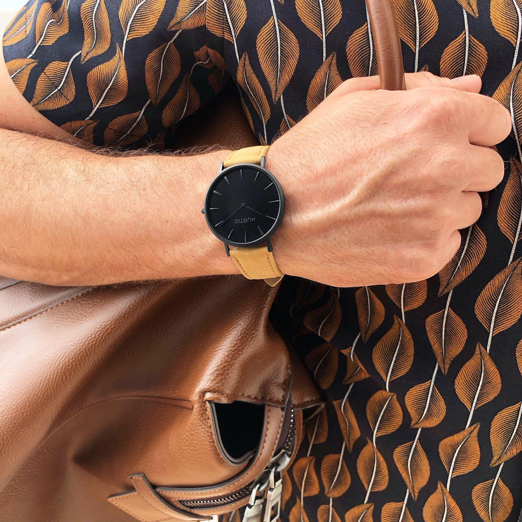 Hymnal Vegan Suede Watch All Black & Camel - Hurtig Lane - sustainable- vegan-ethical- cruelty free