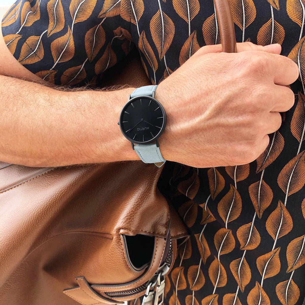 Hymnal Vegan Suede Watch All Black & Duck Egg - Hurtig Lane - sustainable- vegan-ethical- cruelty free