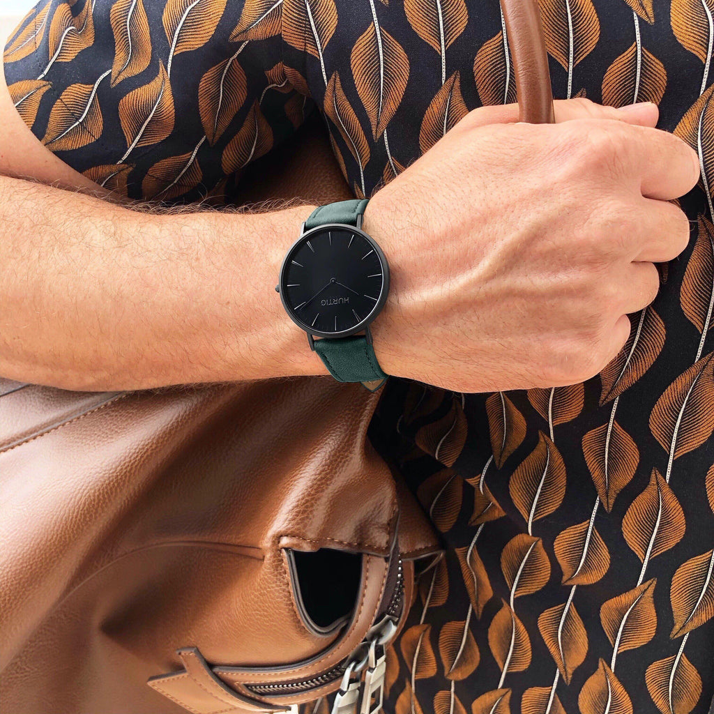 Hymnal Vegan Suede Watch All Black & Forest Green - Hurtig Lane - sustainable- vegan-ethical- cruelty free