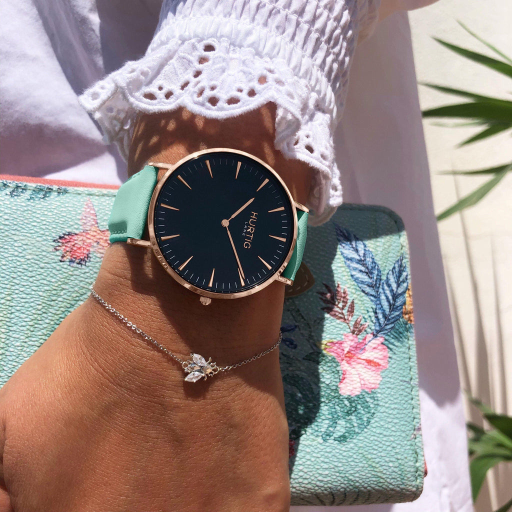 hurtig lane vegan watch rose gold and mint- vegane uhr