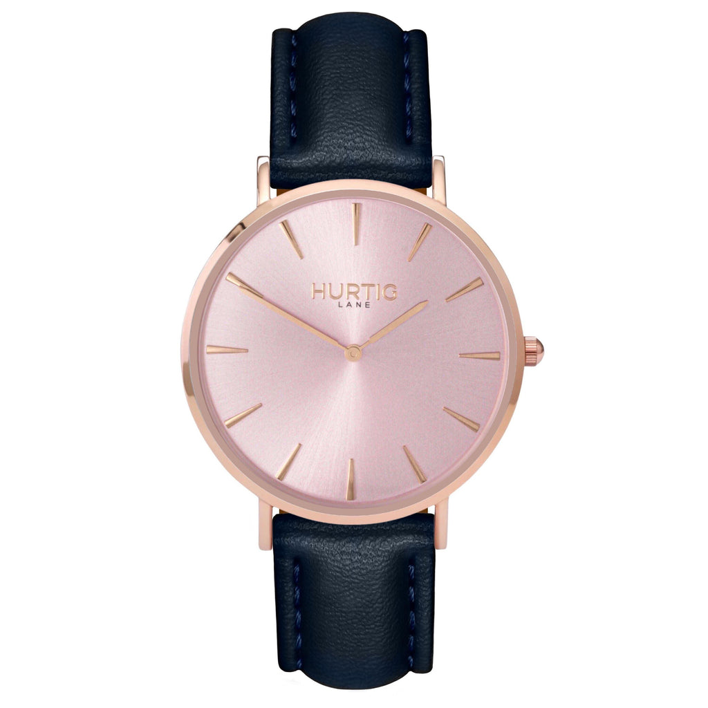 rose gold and blue vegan watch