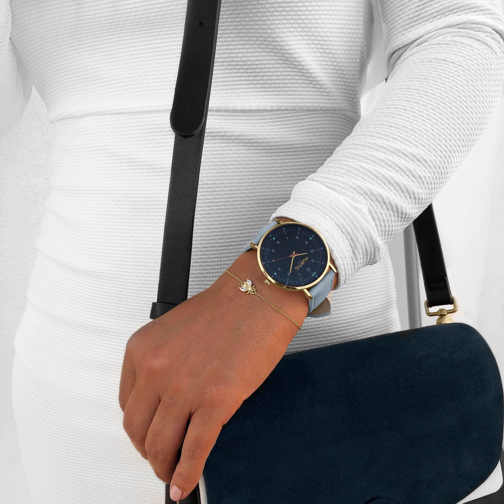 Moderna Vegan Suede Gold, Black & Duck Egg Watch Hurtig Lane Vegan Watches