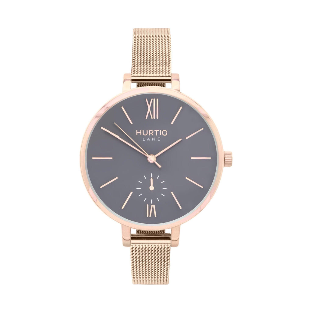 Amalfi Petite Stainless Steel Watch Rose Gold, Grey & Rose Gold Watch Hurtig Lane Vegan Watches