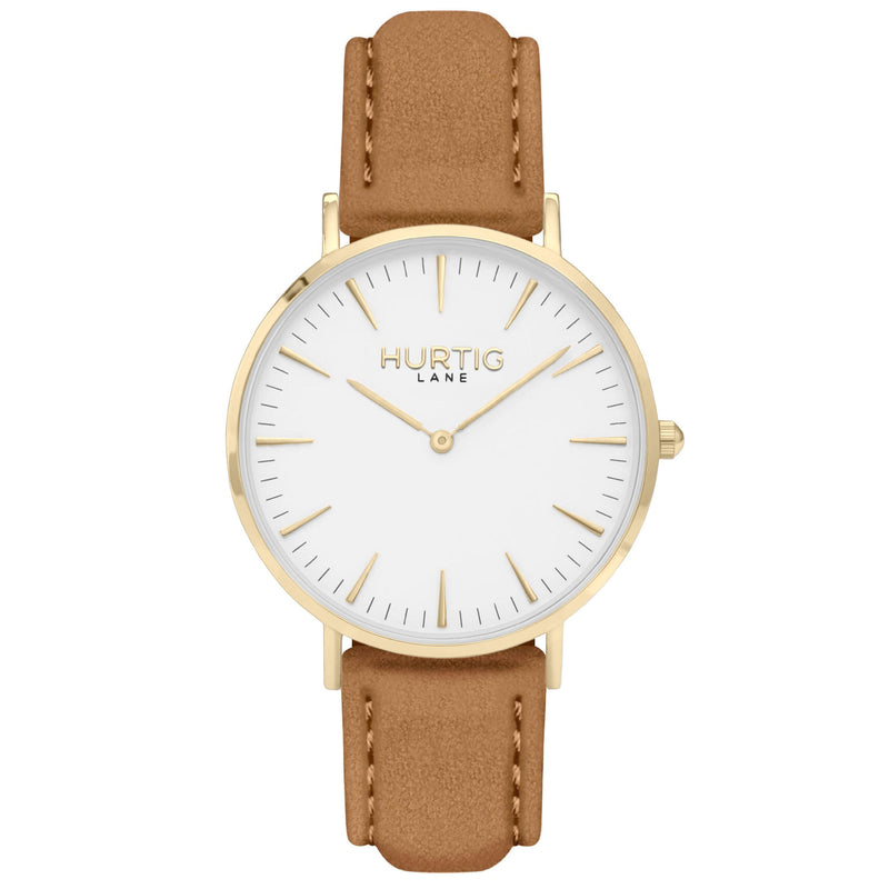 Hymnal Vegan Watch Suede Gold, White & Coral Watch Hurtig Lane Vegan Watches