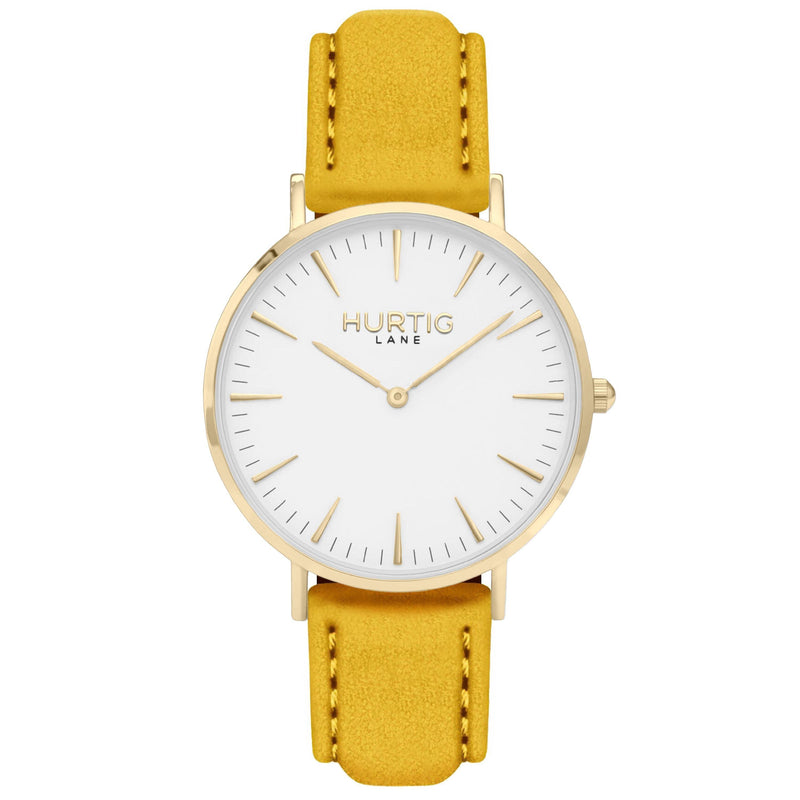 Hymnal Vegan Watch Suede Gold, White & Mustard Watch Hurtig Lane Vegan Watches