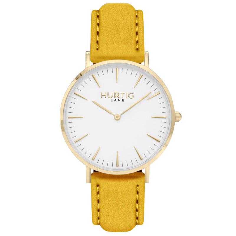 Hymnal Vegan Watch Suede Gold, White & Camel Watch Hurtig Lane Vegan Watches