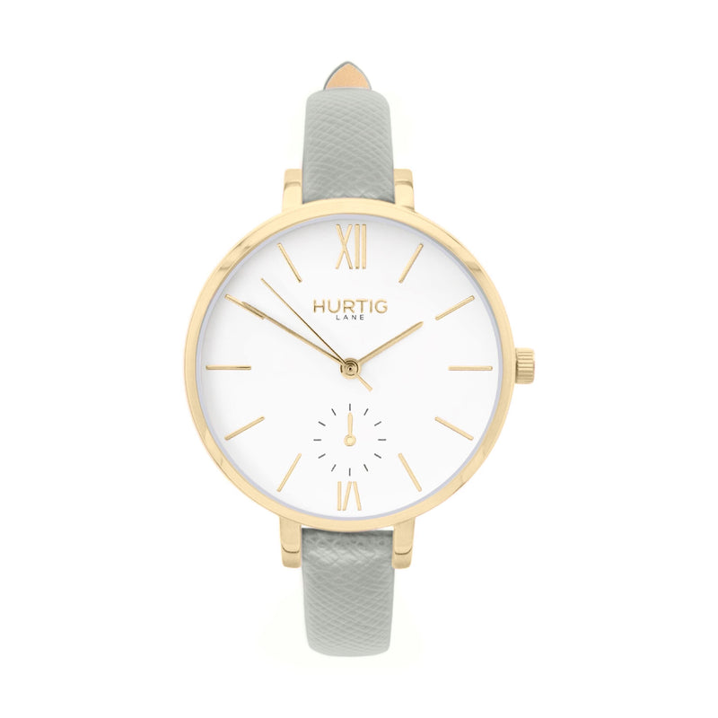 Amalfi Petite Vegan Leather Watch Gold, White & Grey Watch Hurtig Lane Vegan Watches